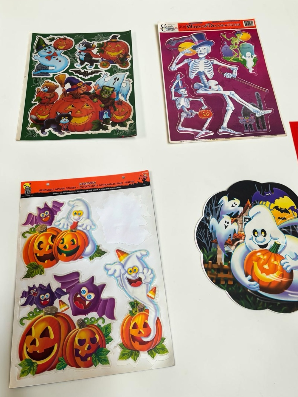 Vintage 1990s Halloween Window Clings Lot of 4 Impact Skeleton Ghost Pumpkin